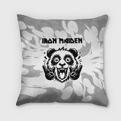 Подушка квадратная Iron Maiden рок панда на светлом фоне