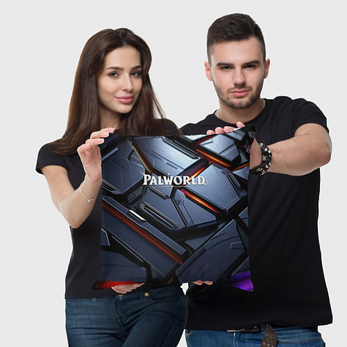 Подушка квадратная Palworld логотип космически плиты / 3D-принт – фото 3