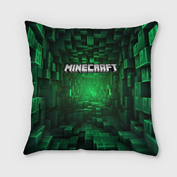 Подушка квадратная Minecraft logo зеленые плитки, цвет: 3D-принт