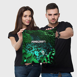 Подушка квадратная Minecraft logo в стиле киберпанк, цвет: 3D-принт — фото 2