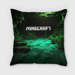 Подушка квадратная Minecraft logo зеленый яркий мир, цвет: 3D-принт