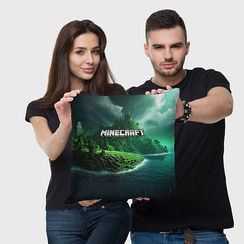 Подушка квадратная Minecraft logo зеленый мир / 3D-принт – фото 3