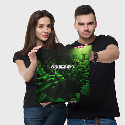 Подушка квадратная Minecraft logo зеленые кубики / 3D-принт – фото 3