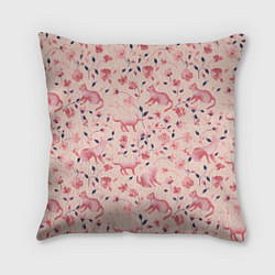 Подушка квадратная Розовый паттерн с цветами и котиками, цвет: 3D-принт