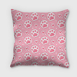 Подушка квадратная Кошачьи лапки и сердечки, цвет: 3D-принт