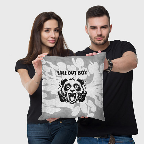 Подушка квадратная Fall Out Boy рок панда на светлом фоне / 3D-принт – фото 3