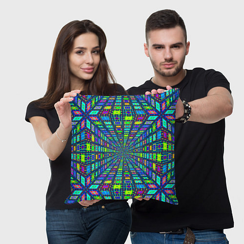 Подушка квадратная Абстрактный узор коридор из разноцветных квадратов / 3D-принт – фото 3