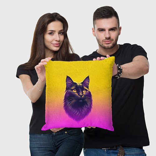 Подушка квадратная Кот чёрный с золотыми глазами / 3D-принт – фото 3