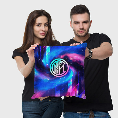 Подушка квадратная Inter неоновый космос / 3D-принт – фото 3