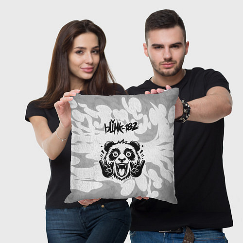 Подушка квадратная Blink 182 рок панда на светлом фоне / 3D-принт – фото 3