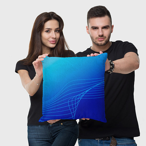 Подушка квадратная Синий градиент полосы / 3D-принт – фото 3