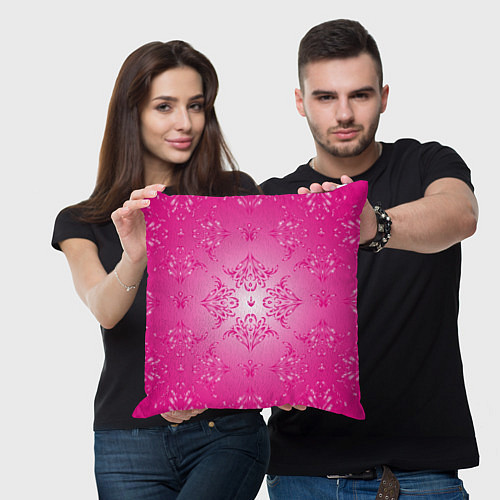 Подушка квадратная Узоры на розовом фоне / 3D-принт – фото 3