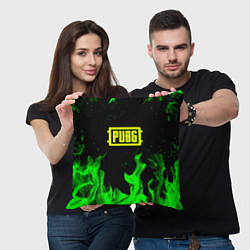 Подушка квадратная PUBG кислотное лого огненный стиль, цвет: 3D-принт — фото 2