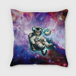 Подушка квадратная Brave cat in space - ai art, цвет: 3D-принт