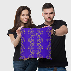 Подушка квадратная Контурные цветы на фиолетовом фоне, цвет: 3D-принт — фото 2