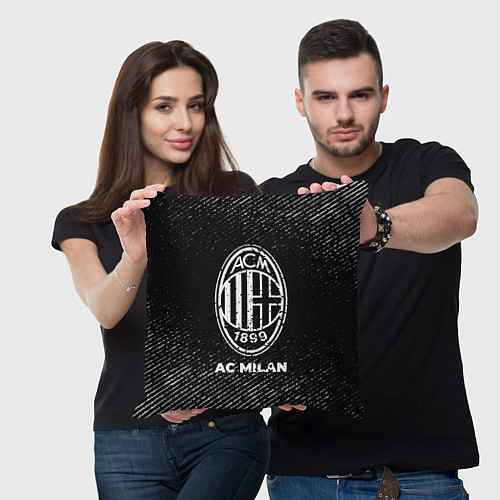 Подушка квадратная AC Milan с потертостями на темном фоне / 3D-принт – фото 3