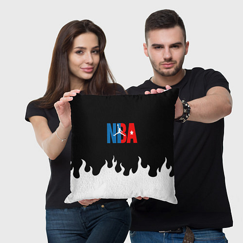 Подушка квадратная Баскетбол нба огонь / 3D-принт – фото 3