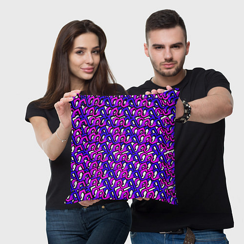 Подушка квадратная Фиолетовый узор и чёрная обводка / 3D-принт – фото 3