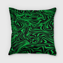 Подушка квадратная Узор на черном фоне с ярким зеленым абстрактным ди, цвет: 3D-принт