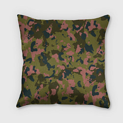 Подушка квадратная Камуфляжный паттерн зеленый с розовыми пятнами, цвет: 3D-принт