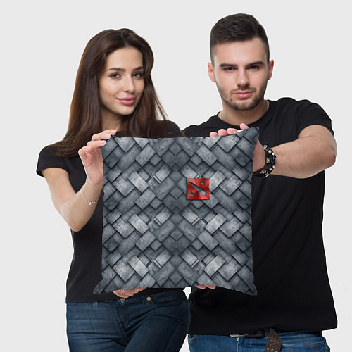 Подушка квадратная Dota - metal texture logo / 3D-принт – фото 3