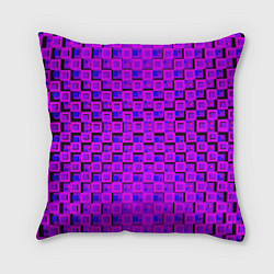 Подушка квадратная Фиолетовые квадраты на чёрном фоне, цвет: 3D-принт