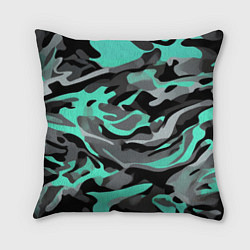 Подушка квадратная Серо-бирюзовый камуфляж, цвет: 3D-принт