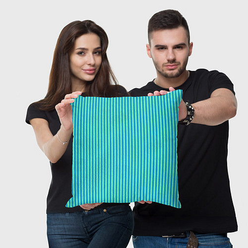 Подушка квадратная Зелёно-голубой полосатый / 3D-принт – фото 3