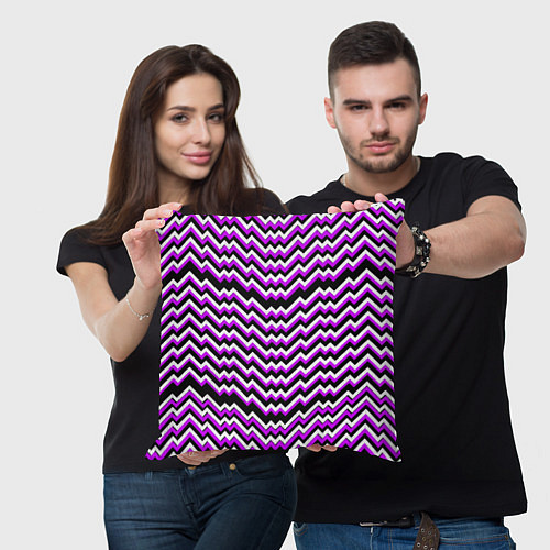 Подушка квадратная Фиолетовые и белые ломаные линии / 3D-принт – фото 3