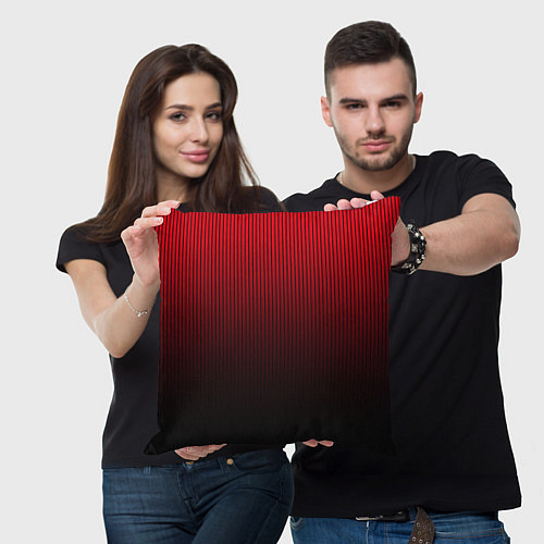 Подушка квадратная Красно-чёрный градиент в полоску / 3D-принт – фото 3