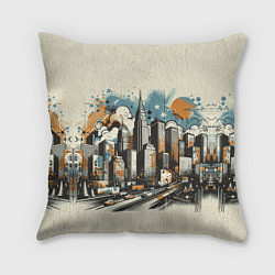 Подушка квадратная Рисунок города с небоскребами, цвет: 3D-принт