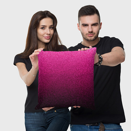 Подушка квадратная Яркий розовый градиент полоска / 3D-принт – фото 3