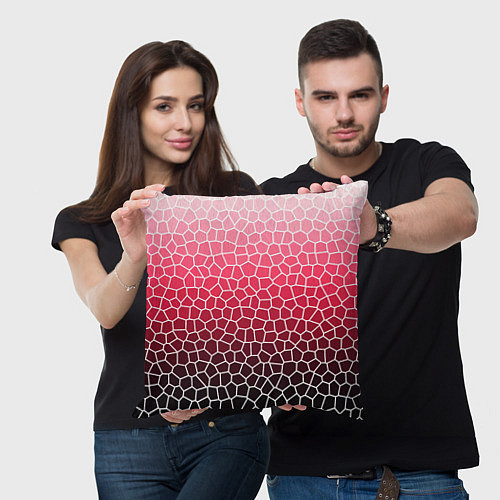 Подушка квадратная Крупная мозаика розовый градиент / 3D-принт – фото 3