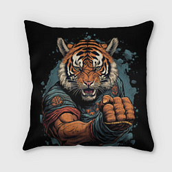Подушка квадратная Тигр в стойке тайский бокс, цвет: 3D-принт