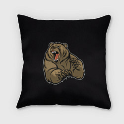 Подушка квадратная Бурый медведь злится, цвет: 3D-принт