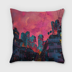 Подушка квадратная Абстрактный город в неоновых цветах, цвет: 3D-принт