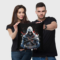 Подушка квадратная Assassins creed мазки красок, цвет: 3D-принт — фото 2