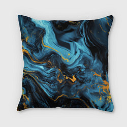 Подушка квадратная Синяя абстракция с золотым напылением, цвет: 3D-принт