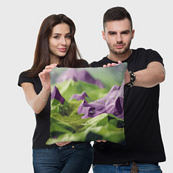 Подушка квадратная Геометрический пейзаж фиолетовый и зеленый, цвет: 3D-принт — фото 2