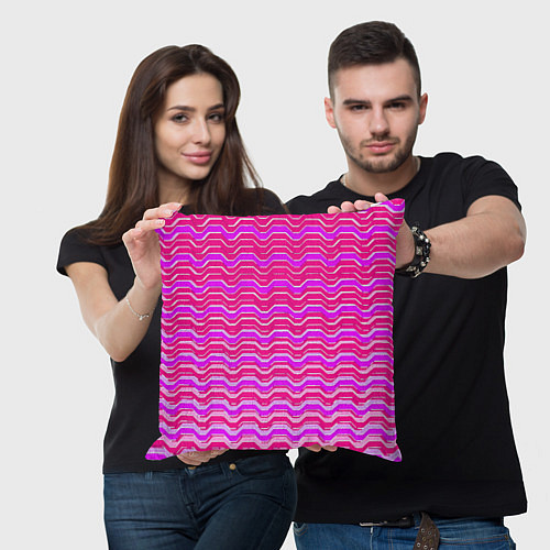 Подушка квадратная Розовые линии и белые полосы / 3D-принт – фото 3