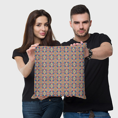 Подушка квадратная Марокканская мозаика цветочный узор / 3D-принт – фото 3