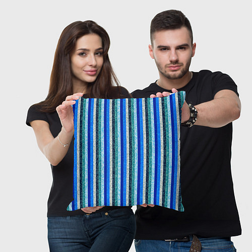 Подушка квадратная Сине-бирюзовый полосатый / 3D-принт – фото 3