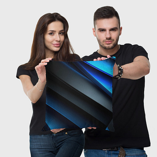 Подушка квадратная Темная синяя стильная абстракция на черном фоне / 3D-принт – фото 3