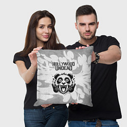 Подушка квадратная Hollywood Undead рок панда на светлом фоне, цвет: 3D-принт — фото 2