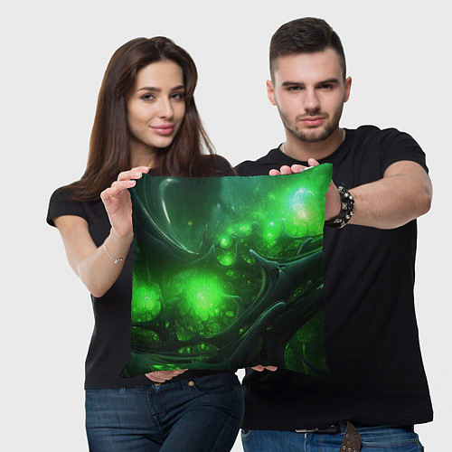 Подушка квадратная Зеленая кислотная яркая неоновая абстракция / 3D-принт – фото 3