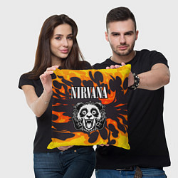 Подушка квадратная Nirvana рок панда и огонь, цвет: 3D-принт — фото 2