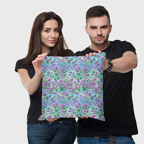 Подушка квадратная Фиолетовая сирень / 3D-принт – фото 3