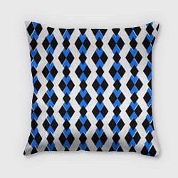 Подушка квадратная Чёрные и синие ромбы на белом фоне, цвет: 3D-принт
