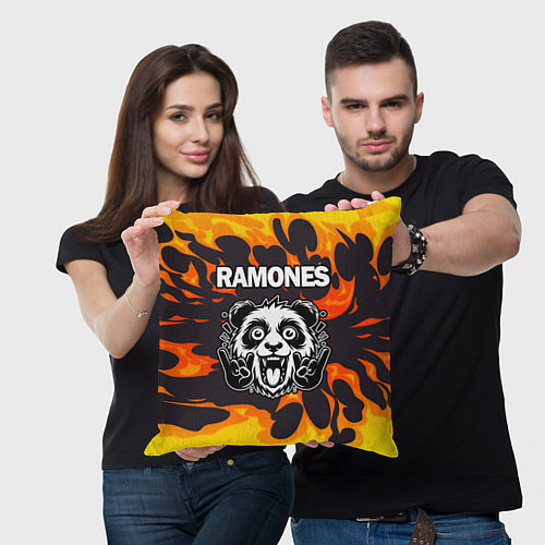 Подушка квадратная Ramones рок панда и огонь / 3D-принт – фото 3