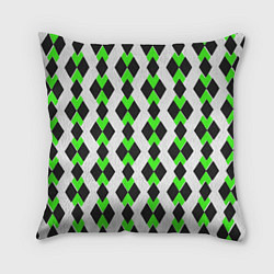 Подушка квадратная Чёрные и зелёные ромбы на белом фоне, цвет: 3D-принт